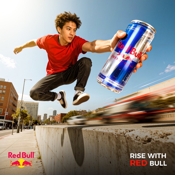 energy drink, sports drink, energy beverage, caffeinated drink, performance drink, brand awareness, outdoor, lifestyle, energetic, bold, blue, red